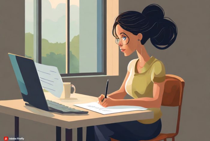 Resume Writing - Header Image of woman at computer by Adobe AI